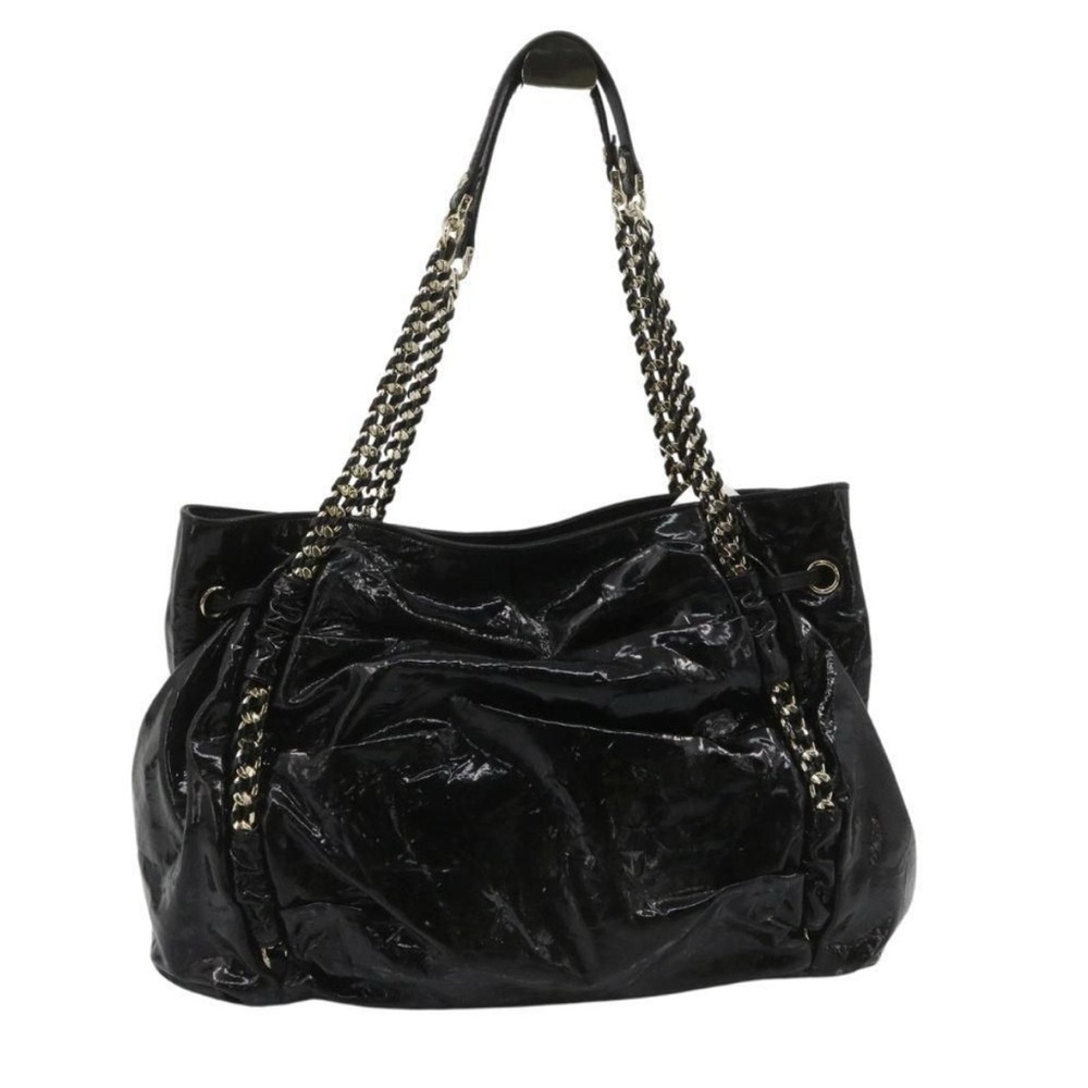 MCM Black Tote with Chain-Link Straps and Textured Leather